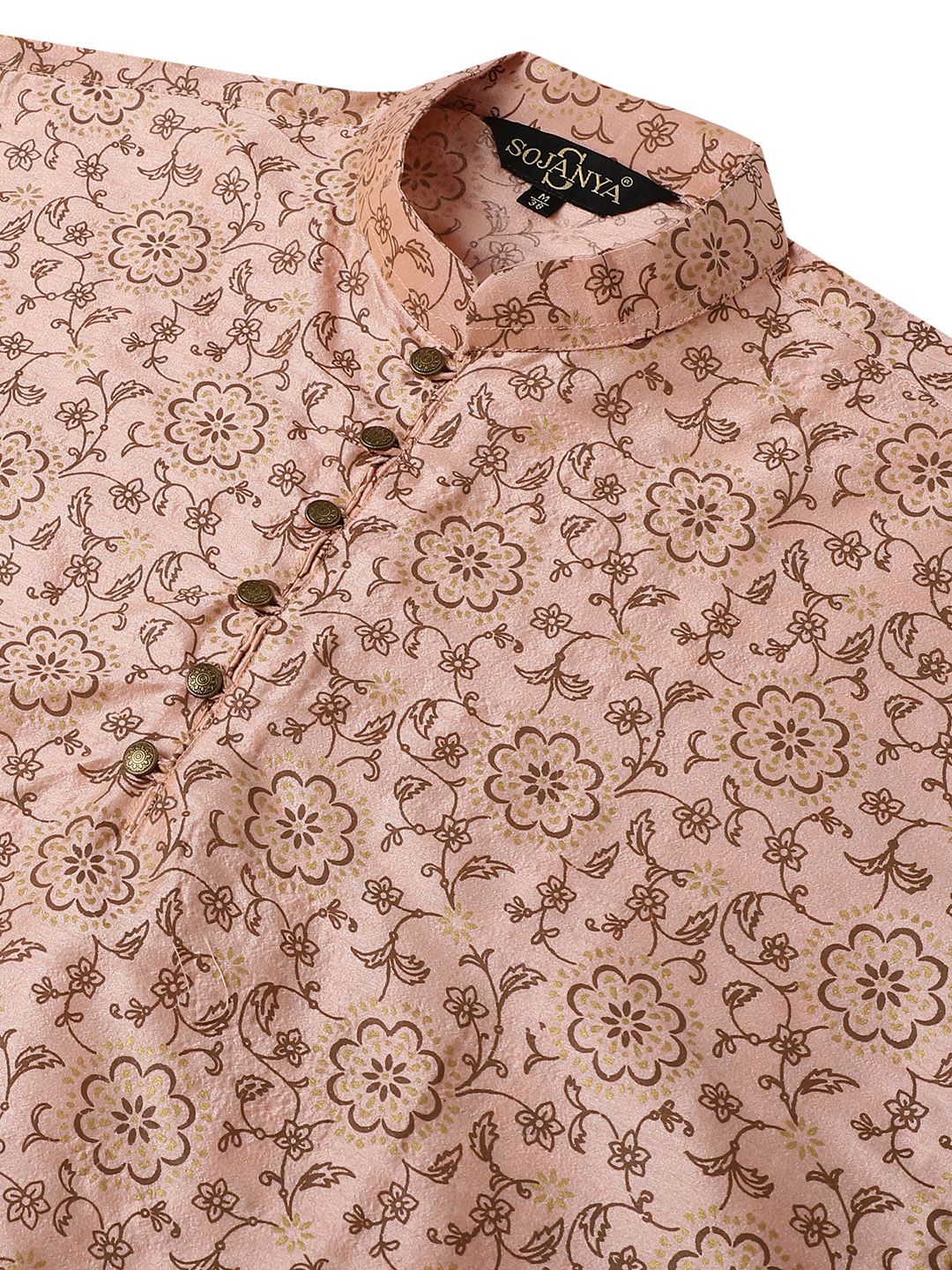 SOJANYA Floral Printed Kolar Mandarin Lengan Panjang Kurta Lurus