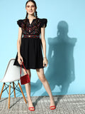 Berrylush Black Floral Embroidered Mini Dress