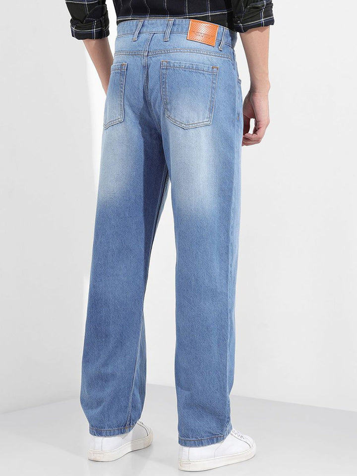 The Indian Garage Co Men Relaxed Fit Mid-Rise Low Distress Heavy Fade Jeans