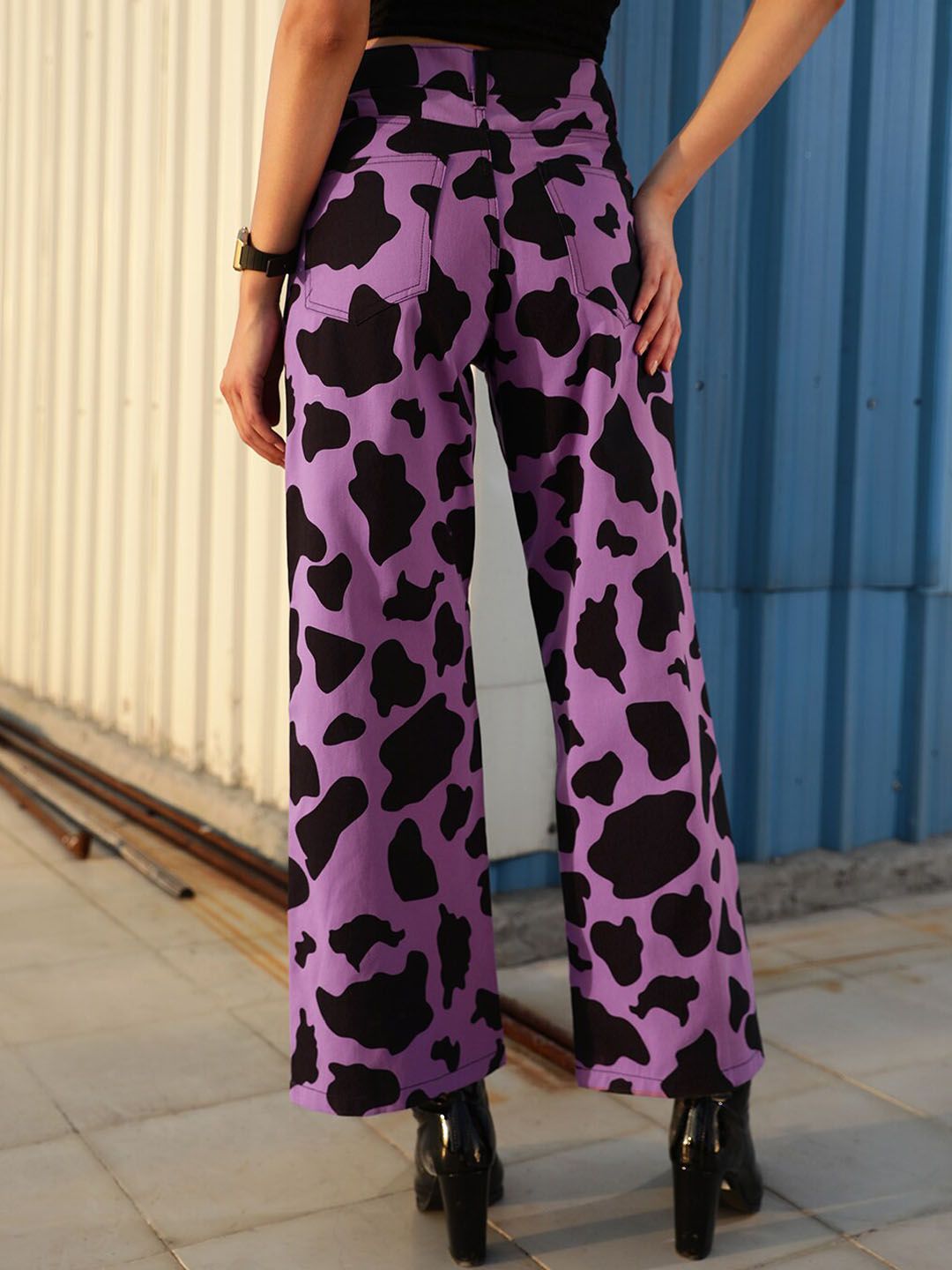 STREET 9 Women Lavender Printed Relaxed High-Rise Trousers