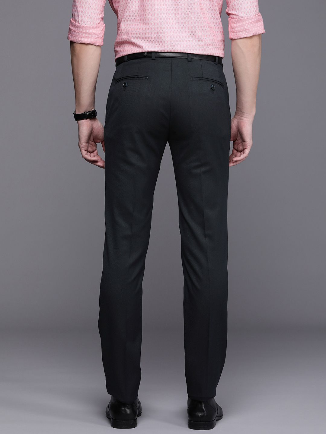 Raymond Men Self Design Textured Slim Fit Formal Trousers