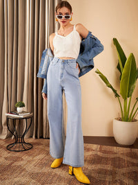 STREET 9 Women Flared High-Rise Clean Look Heavy Fade Pure Cotton Jeans