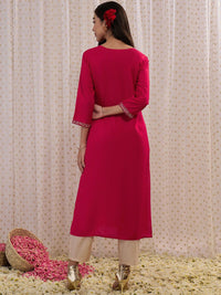 Indo Era Floral Embroidered Round Neck Three-Quarter Sleeves Floral Kurta