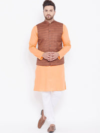 VASTRAMAY Men Orange Layered Kurta with Pyjamas