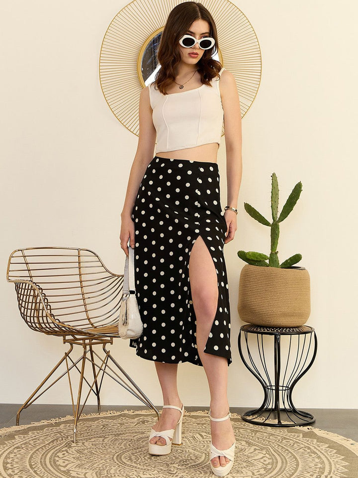 Berrylush Polka Dots Printed High Rise A-line Midi Skirt