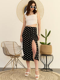 Berrylush Polka Dots Printed High Rise A-line Midi Skirt