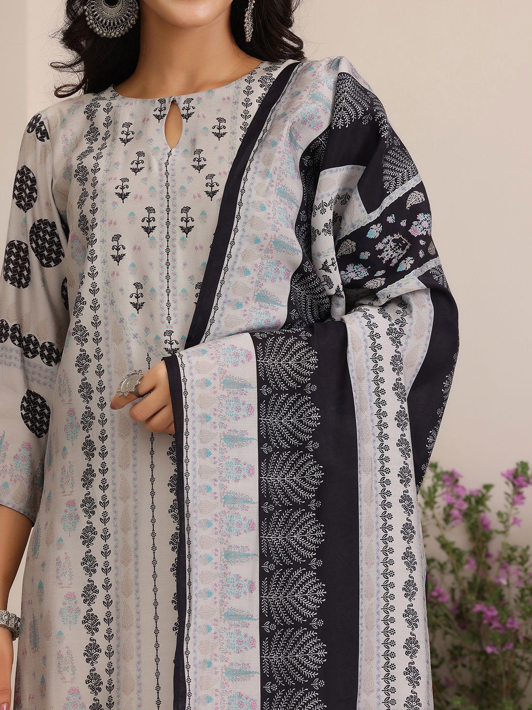 Libas Floral Printed Straight Kurta with Trousers & Dupatta