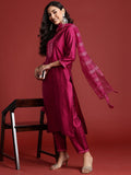 Indo Era Yoke Design Mirror Work Kurta With Trousers & Dupatta