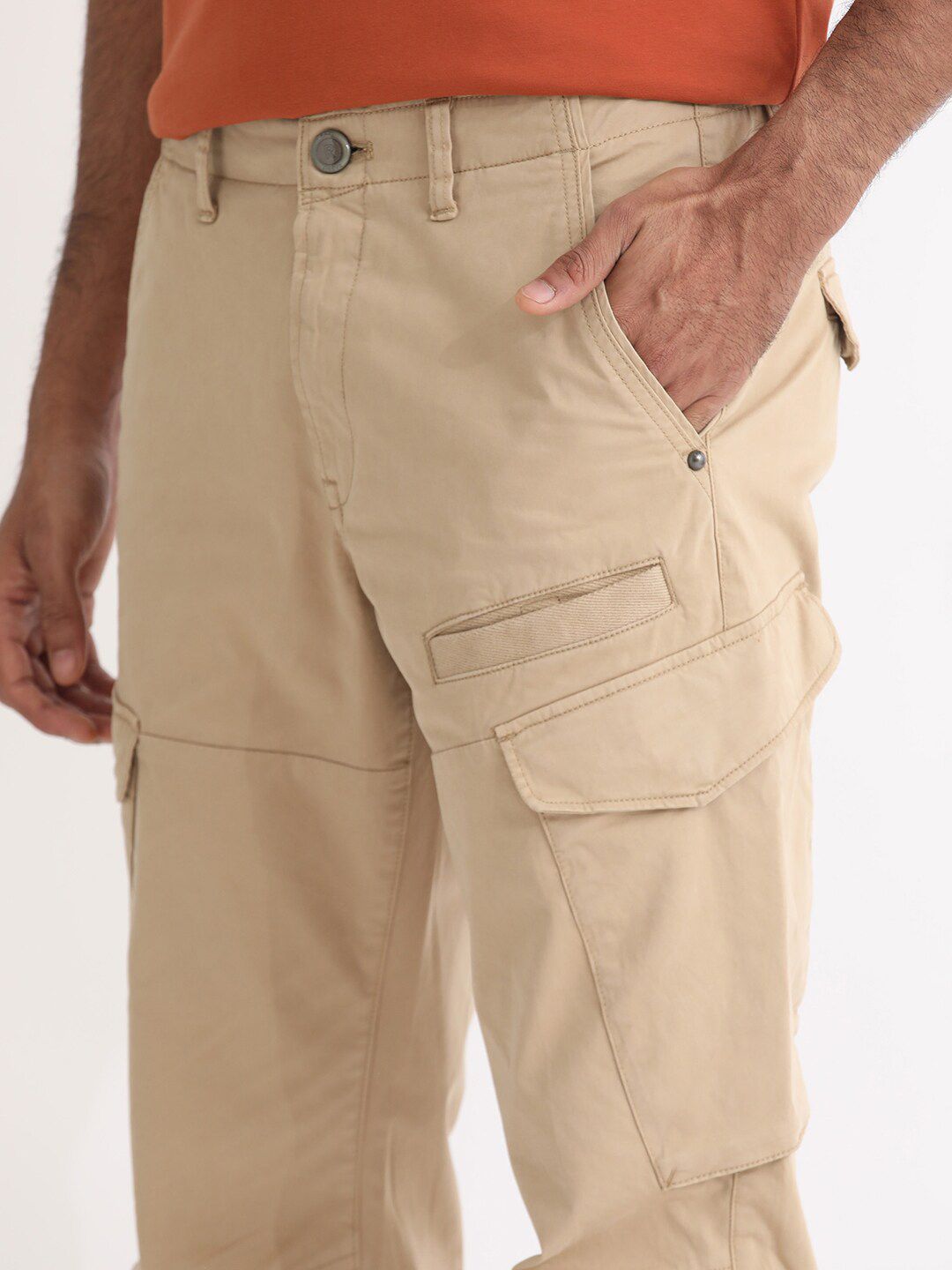 RARE RABBIT Men Cidar Regular Fit Mid-Rise Cotton Cargo Trouser