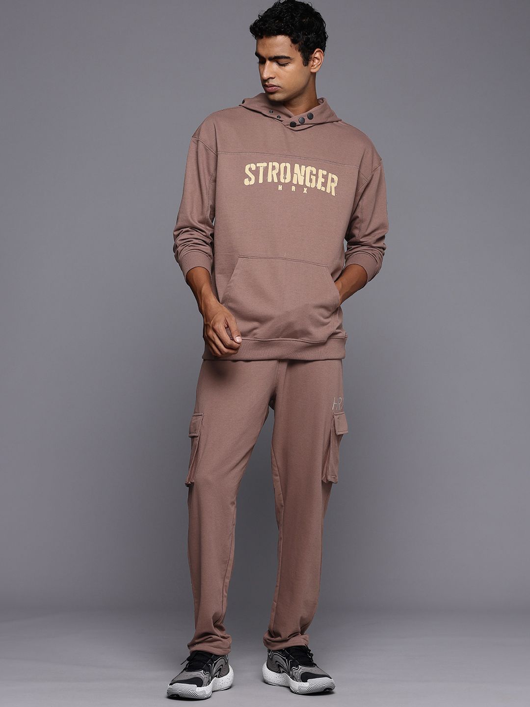 HRX by Hrithik Roshan Irontribe Typography Hooded Training Sweatshirt & Joggers Tracksuit