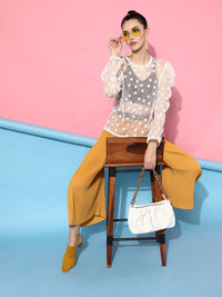 STREET 9 White Print Net Styled Back Top