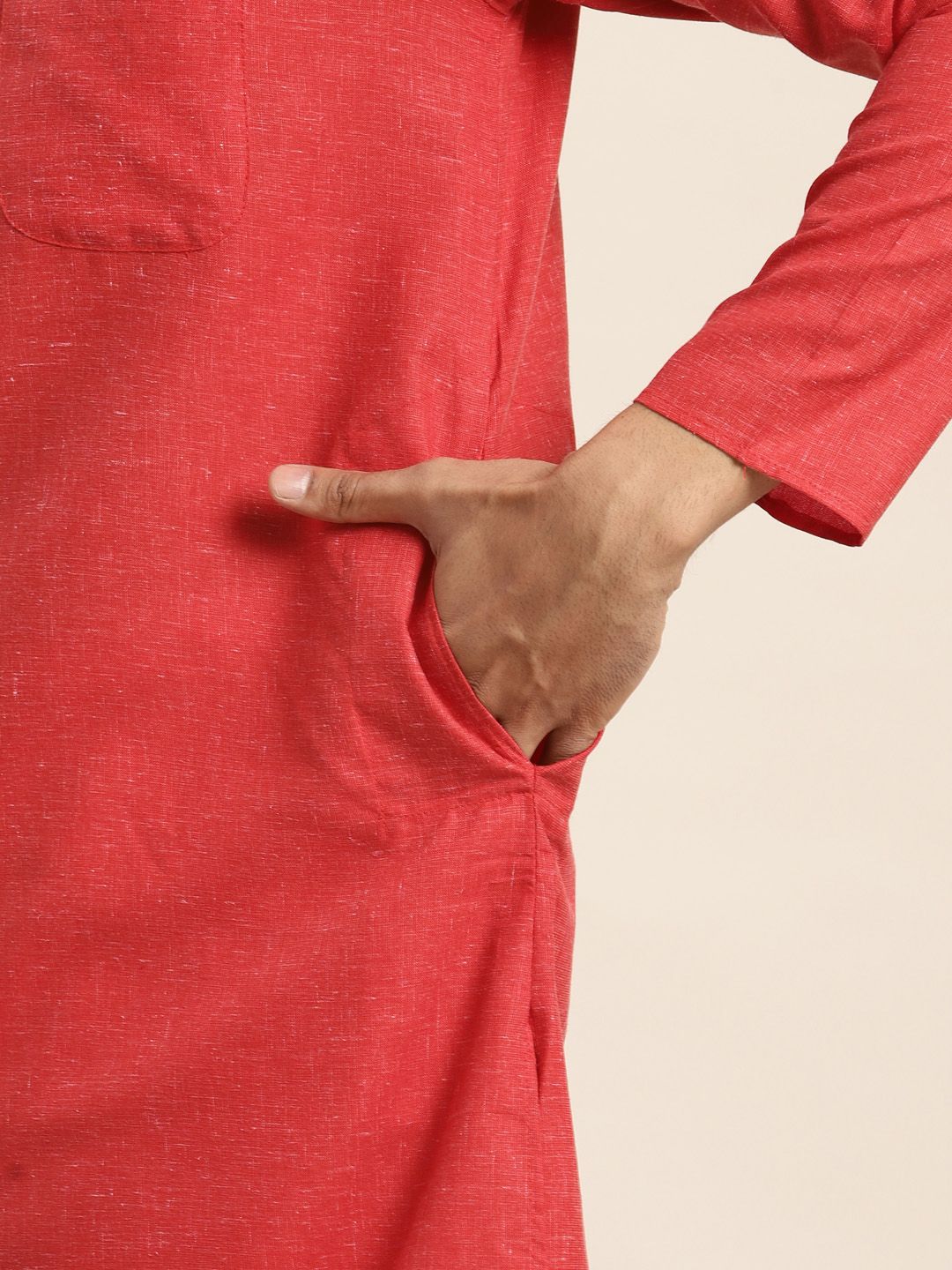 Anug by SOJANYA Men Red Dobby Kurta