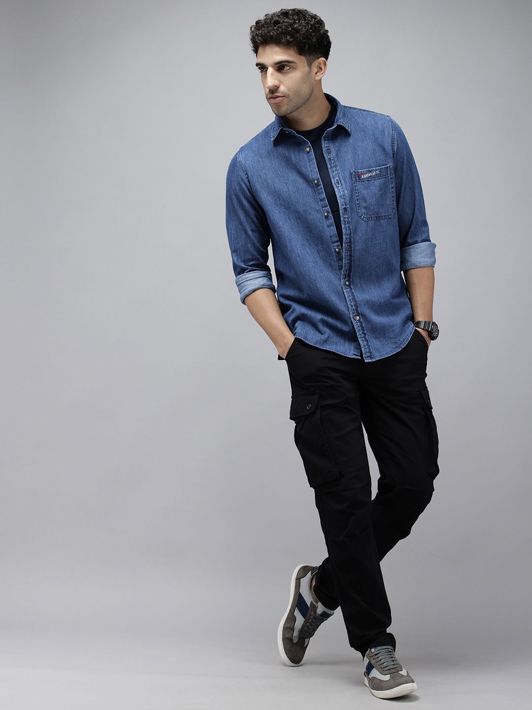 SPYKAR Pure Cotton Slim Fit Chambray Casual Shirt