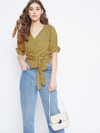 Berrylush Women Yellow Printed Wrap Top