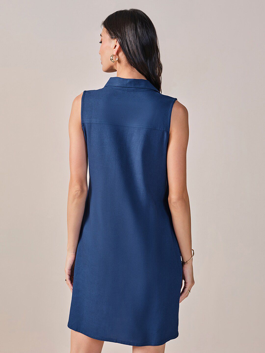 AND Shirt Collar Sleeveless A-Line Dress