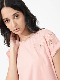 RAREISM Xinia Applique Extended Sleeves Cotton Casual T-shirt