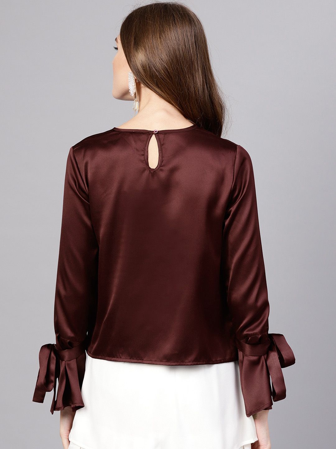 STREET 9 Women Burgundy Satin Embellished Top