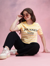 DressBerry Striped Typography Printed Pure Cotton T-shirt
