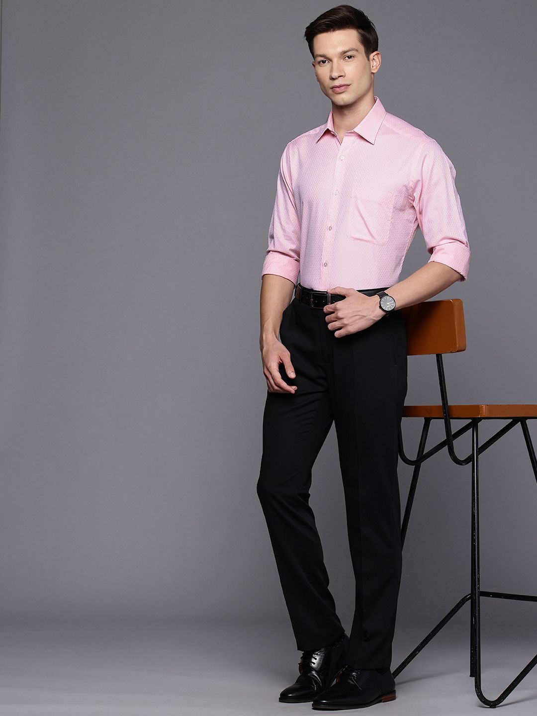 Raymond Pure Cotton Self-Design Slim Fit Formal Shirt