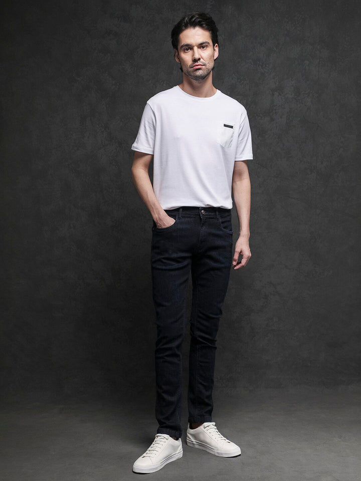 RARE RABBIT Men Azul Round Neck Cotton Slim Fit T-Shirt