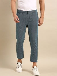 Being Human Men Cotton Linen Striped Chinos Trousers