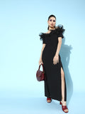Athena Stylish Black Ruffled Tulle Dress