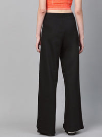 SASSAFRAS Women Black Regular Fit Solid Wide Leg Track Pants