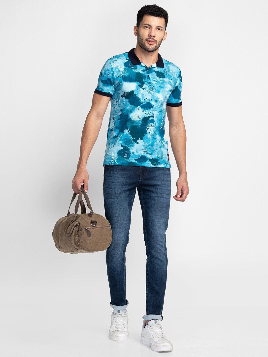 Being Human Abstract Printed Polo Collar Regular-Fit Knitted Casual T-shirt