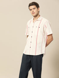 Mr Bowerbird Men Beige & Pink Striped Casual Shirt
