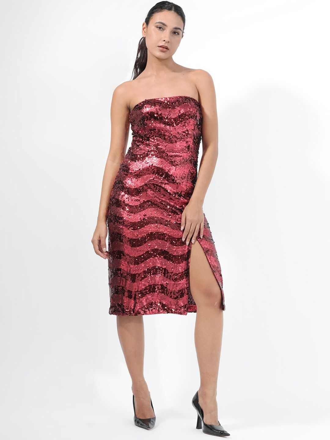 RAREISM Sequin Embellished Strapless Sheath Dress