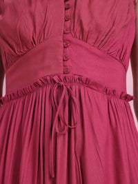 DressBerry Shoulder Straps Ruched Effect Smocked & Ruffled Detail Maxi Fit & Flare Dress