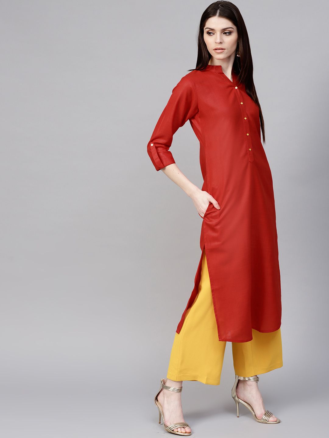 Libas Women Red Solid Straight Kurta