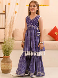 pspeaches Girls Bandhani Printed Pure Cotton Anarkali Kurta With Sharara