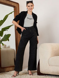 Berrylush Black Women Straight Fit High-Rise Clean Look Stretchable Jeans