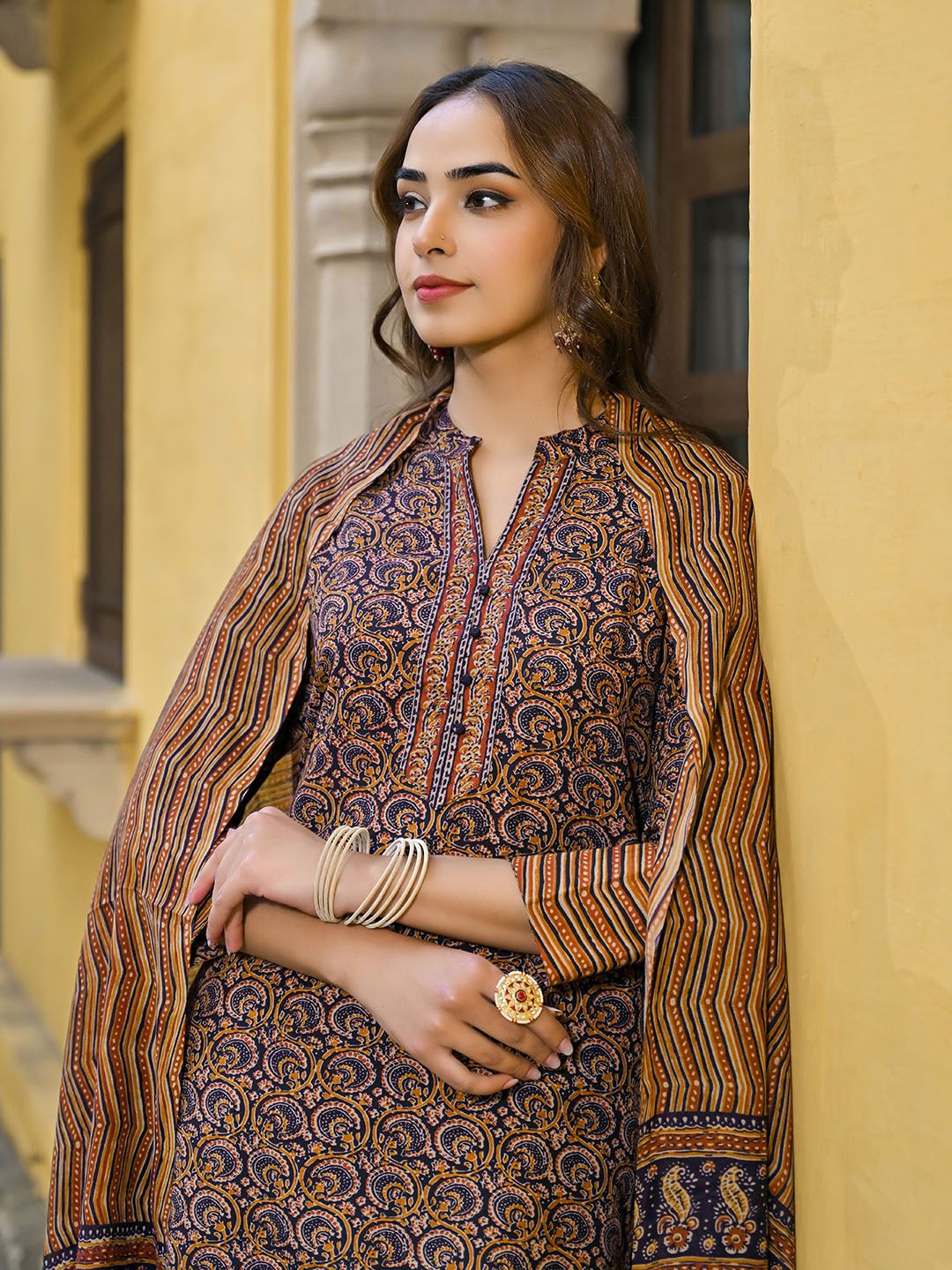 KALINI Ethnic Motifs Printed Straight Kurta With Trousers & Dupatta