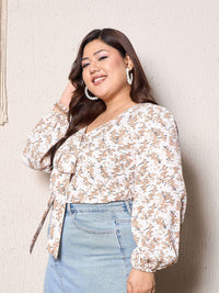 Berrylush Curve Floral Print Puff Sleeve Crop Top