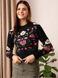 STREET 9 Self Design Acrylic Crop Pullover