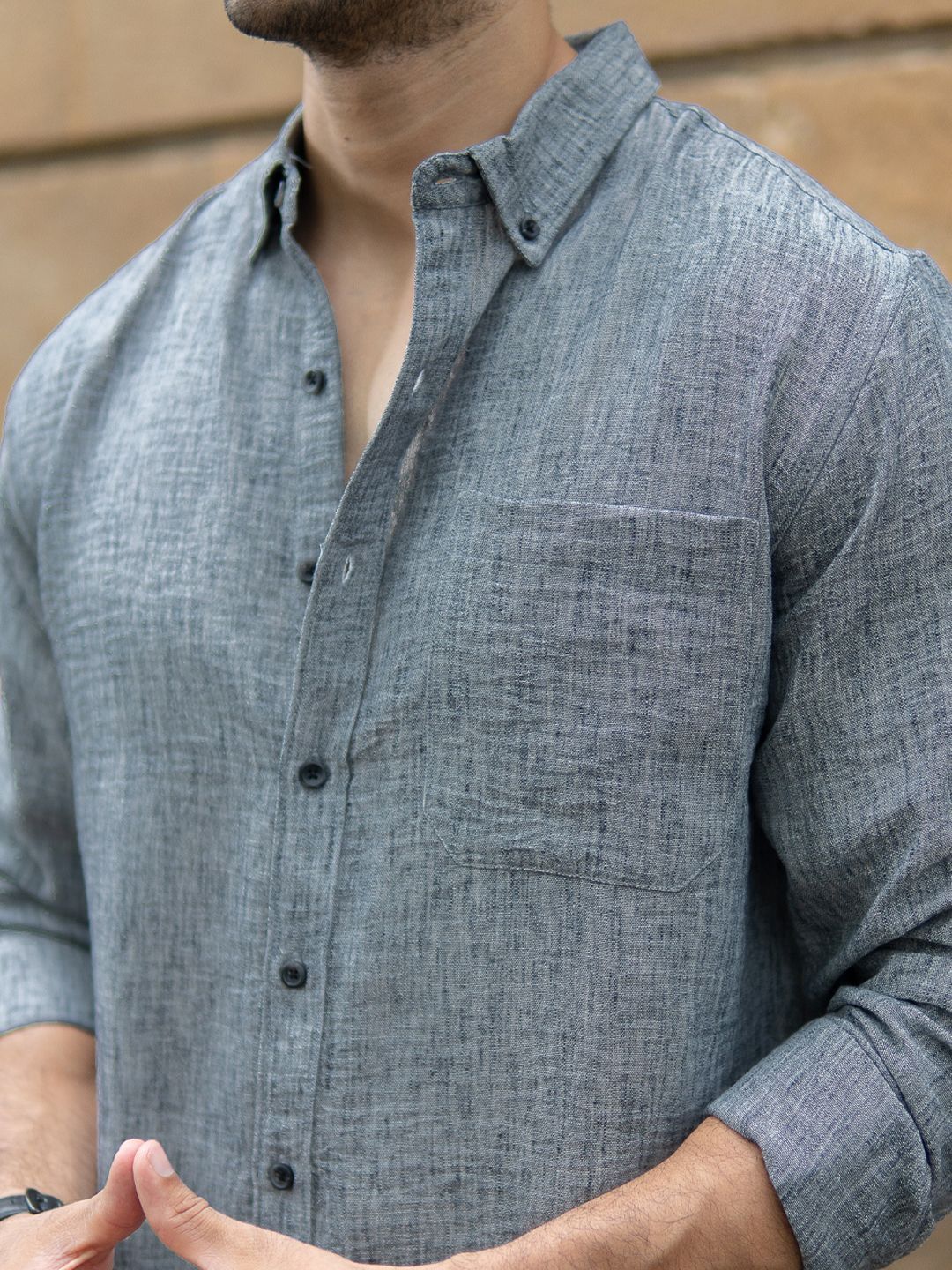 Powerlook Textured Button-Down Collar Shirt