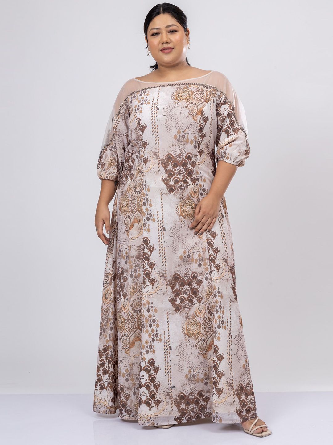Pakaian Maxi Georgette Leher Bot Bercetak Bunga Wanita Mamicha