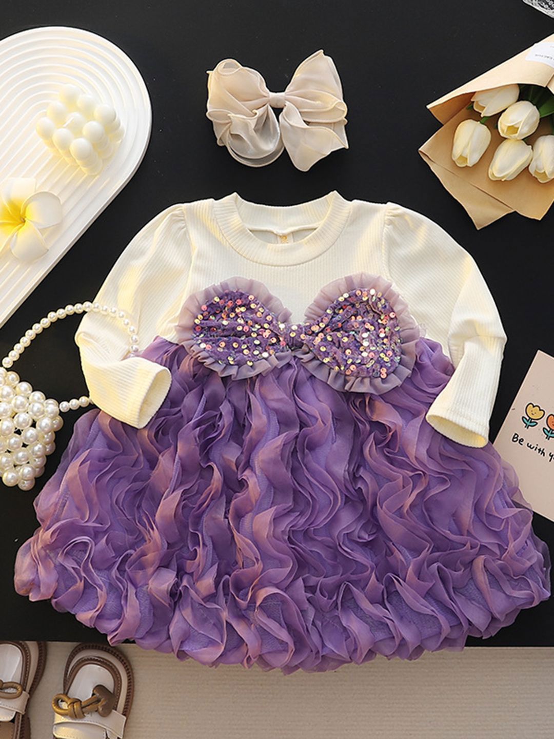 YK Girls Ruffled Fit & Flare Dress