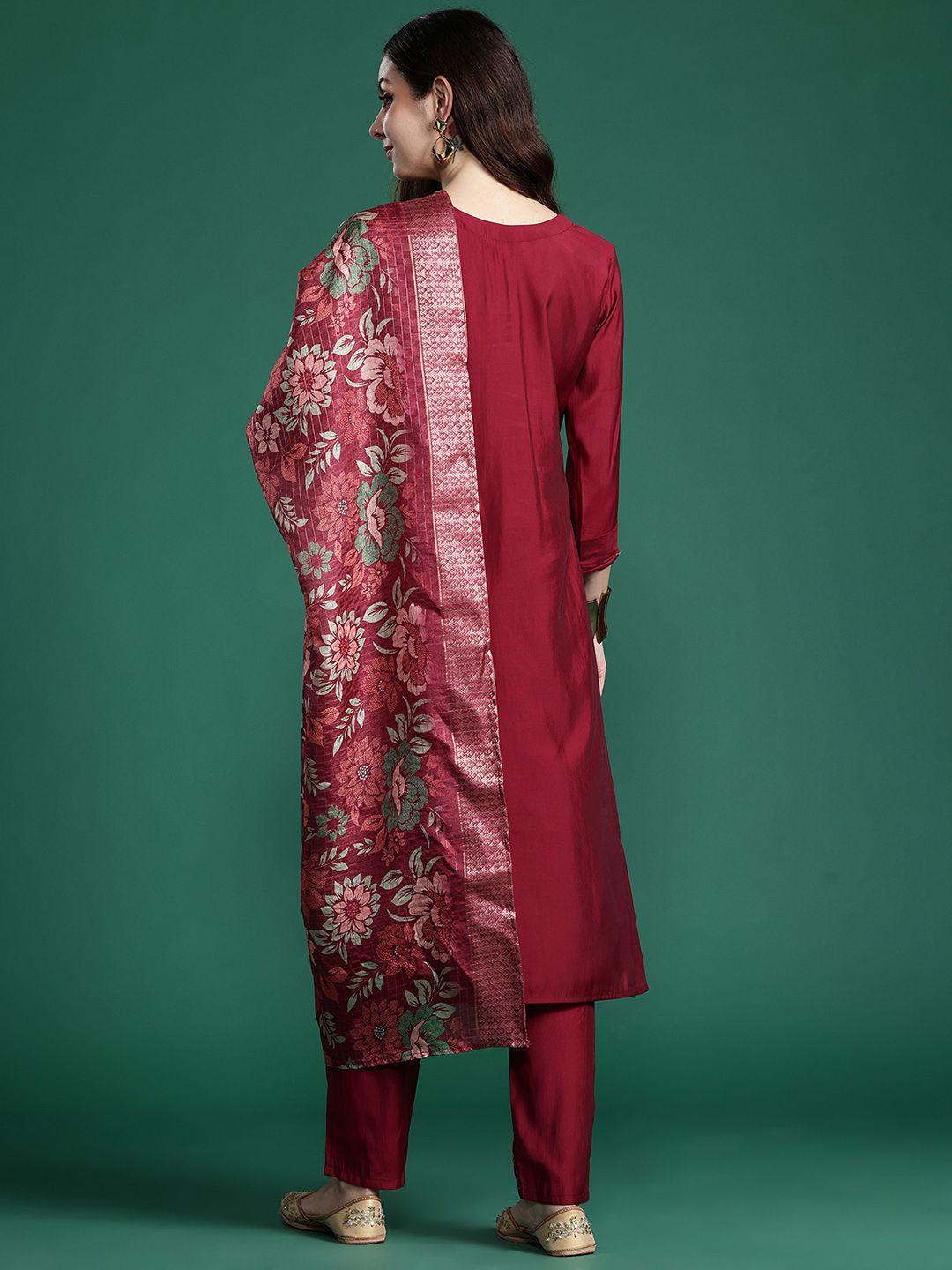 Indo Era Floral Embroidered Thread Work Kurta with Trousers & With Dupatta