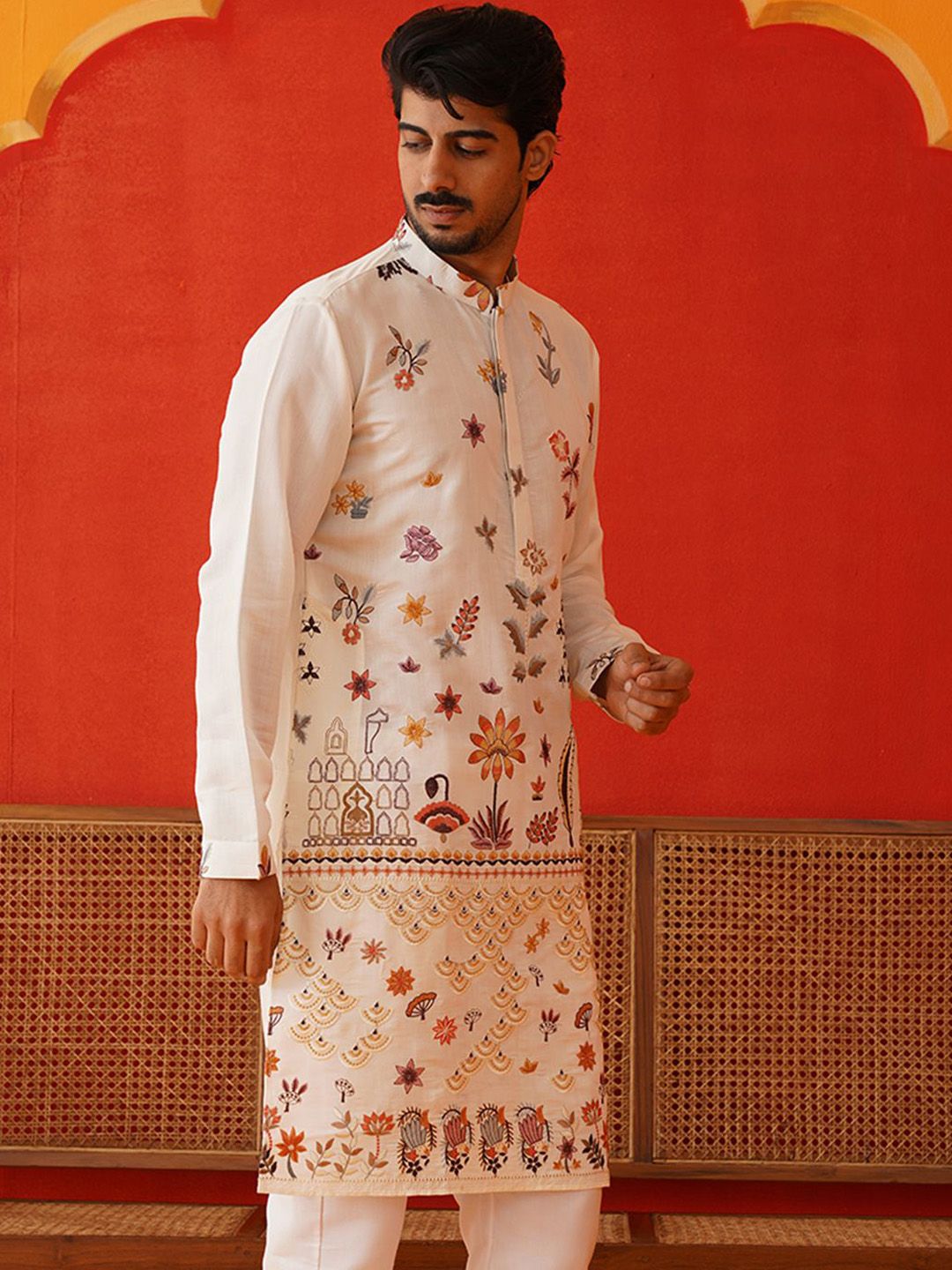 Jompers Men Floral Embroidered Chikankari Floral Kurta