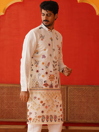 Jompers Men Floral Embroidered Chikankari Floral Kurta