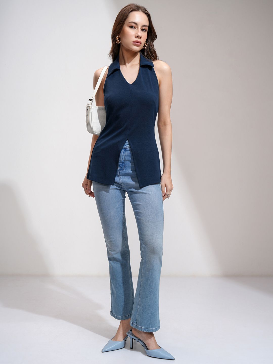 ESPYR By Tokyo Talkies Women Solid Halter Neck Sleeveless Top