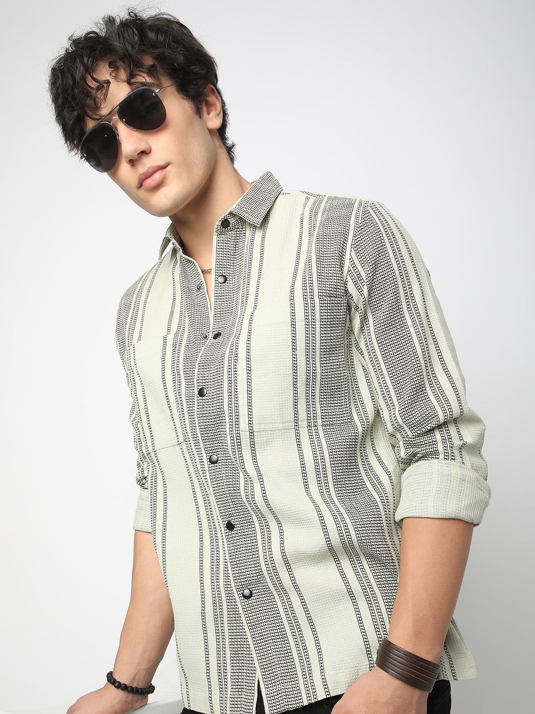 VASTRADO Men Classic Spread Collar Multi Striped Cotton Slim Fit Casual Shirt