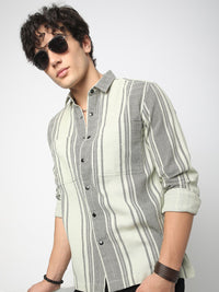 VASTRADO Men Classic Spread Collar Multi Striped Cotton Slim Fit Casual Shirt