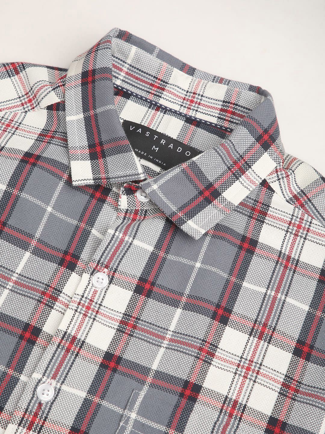 VASTRADO Men Grey Classic Slim Fit Checkered Shirt