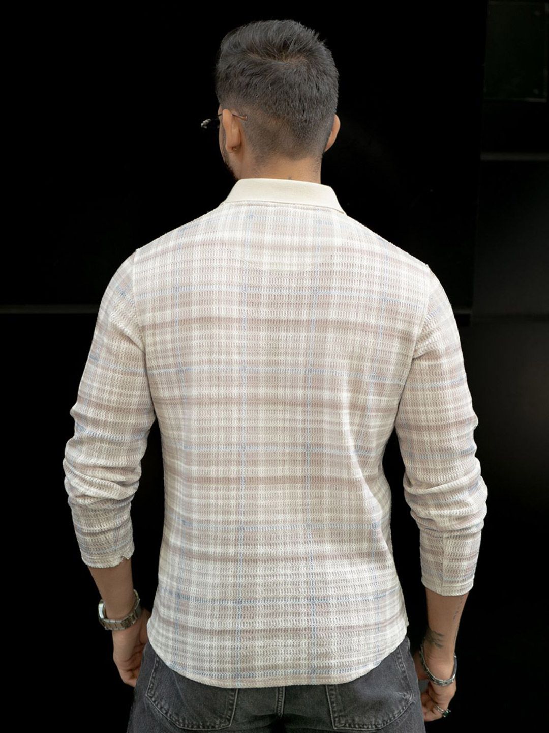 Powerlook Men Checked Polo Collar T-shirt