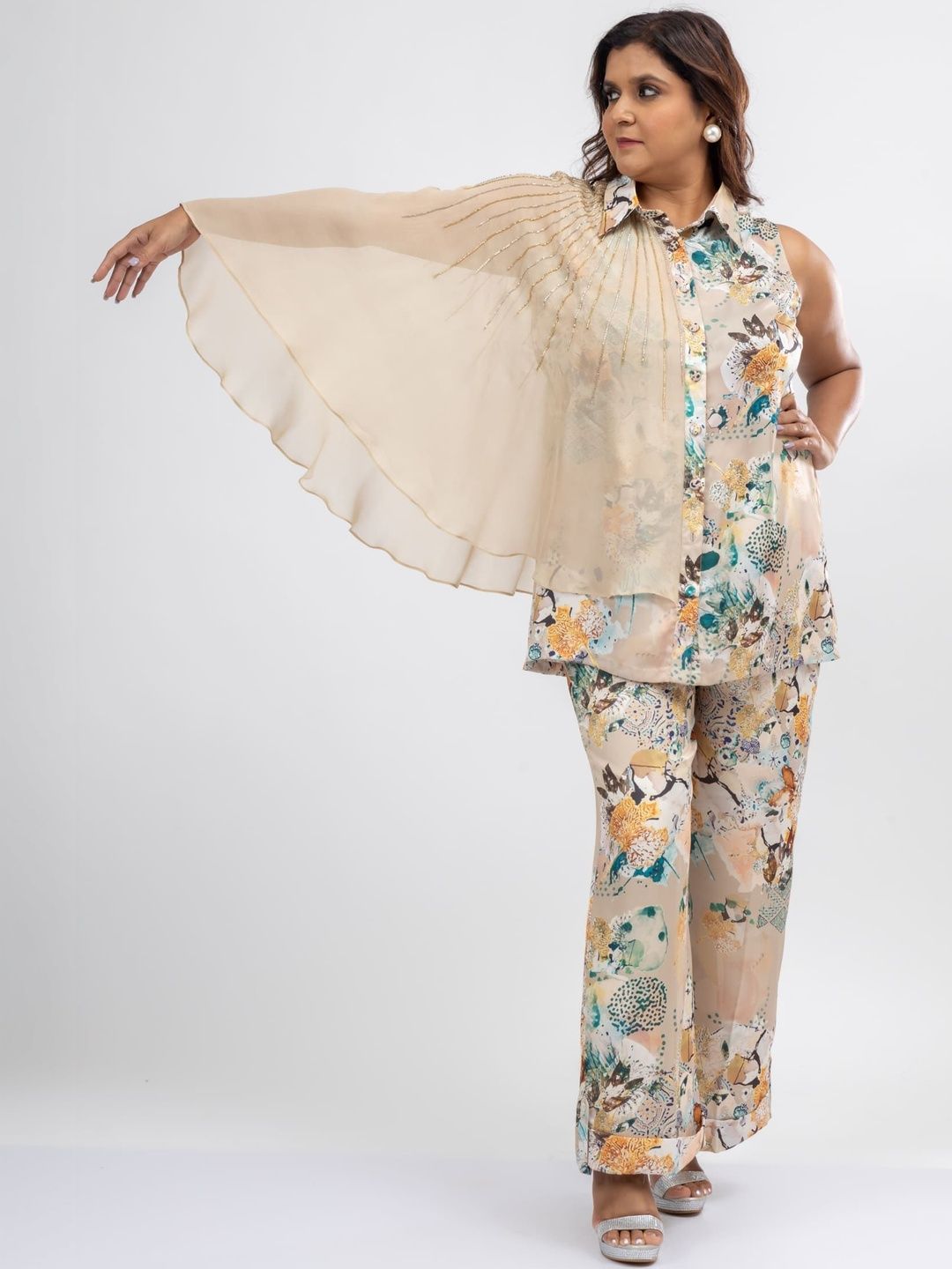Mamicha Printed Shirt Collar Shirt & Trousers Co-Ords