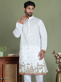 Jompers Coversational Printed Embroidered Mandarin Collar Straight Kurta